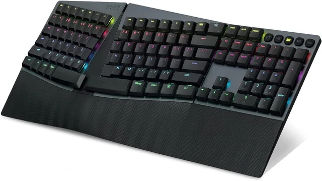Alt view image 8 of 14 - Perixx PERIBOARD-835BL Wireless Ergonomic Mechanical Keyboard - RGB Backlit - Low-Profile Blue Clicky Switches - Multi-Device Connection - Compatible with Windows and Mac OS X - US English