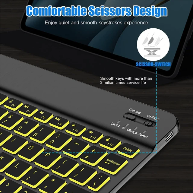 Alt view image 13 of 14 - Backlit Bluetooth keyboard for Phone, Tablet, iPad Air, Pro, Mini, A16, M2, M3, Galaxy, ChromeBook, MackBook, Wireless Travel Keyboard for Computers - Rechargable, Lightweight, Slim, Easy to Carry