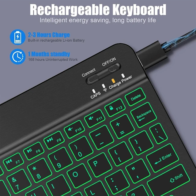 Alt view image 12 of 14 - Backlit Bluetooth keyboard for Phone, Tablet, iPad Air, Pro, Mini, A16, M2, M3, Galaxy, ChromeBook, MackBook, Wireless Travel Keyboard for Computers - Rechargable, Lightweight, Slim, Easy to Carry