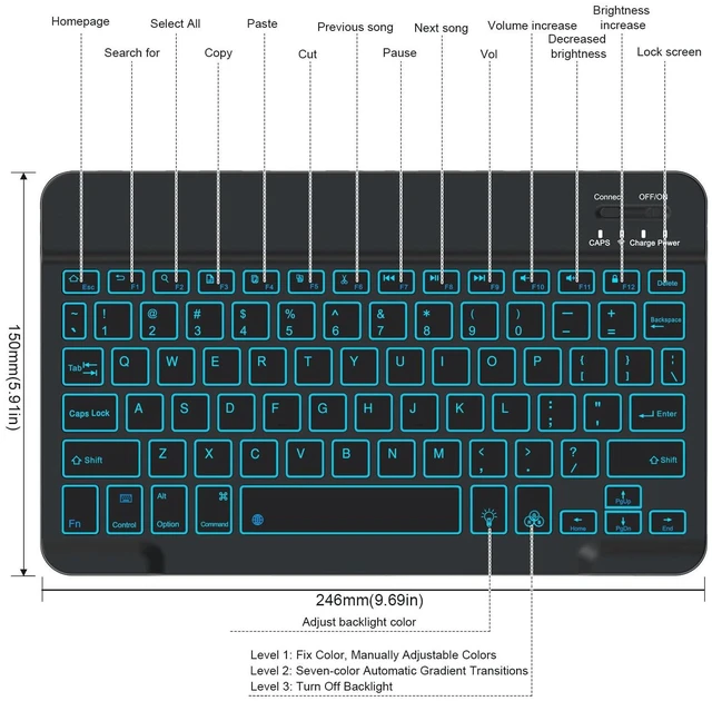 Alt view image 14 of 14 - Backlit Bluetooth keyboard for Phone, Tablet, iPad Air, Pro, Mini, A16, M2, M3, Galaxy, ChromeBook, MackBook, Wireless Travel Keyboard for Computers - Rechargable, Lightweight, Slim, Easy to Carry