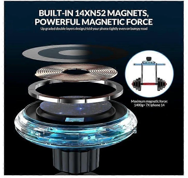 Alt view image 9 of 10 - Ecocleanpath Upgraded Wireless Magnetic Car Charger for iPhone 15/14/13/12 Series, Auto-Alignment & 10W Fast Charging (Black)