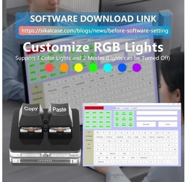 Alt view image 10 of 14 - USB Mini 2 Key Keypad 2-Key Copy Paste Keyboard OSU Keypad HotSwap One Handed Mechanical Gaming Keyboard with USB Cable for Accounting Working or Rhythm Games