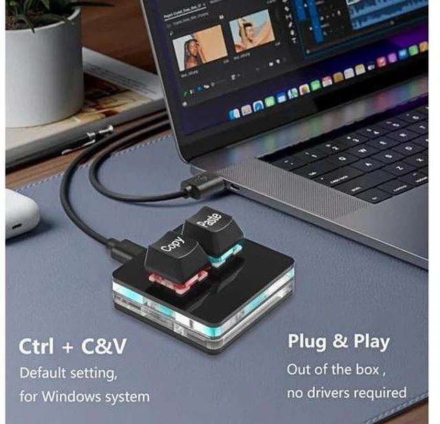 Alt view image 11 of 14 - USB Mini 2 Key Keypad 2-Key Copy Paste Keyboard OSU Keypad HotSwap One Handed Mechanical Gaming Keyboard with USB Cable for Accounting Working or Rhythm Games