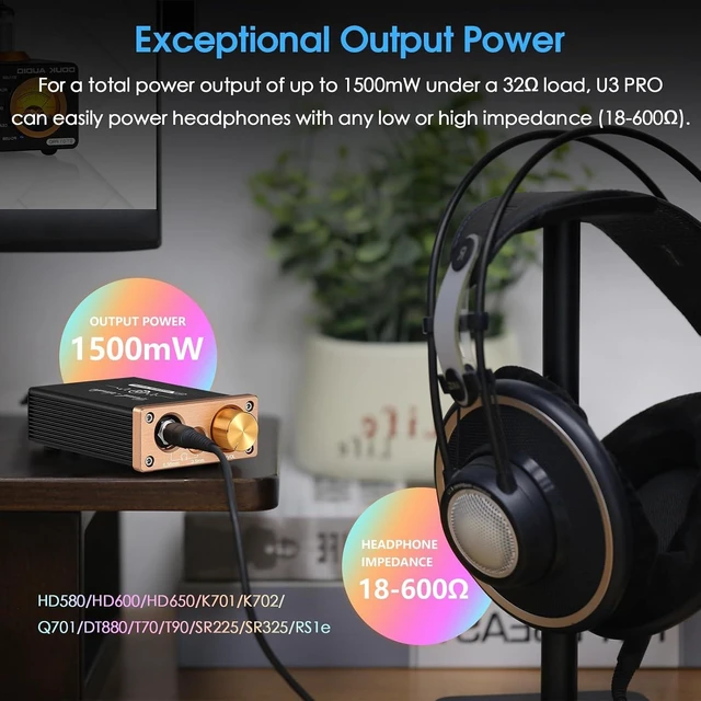 Alt view image 12 of 14 - U3 PRO HiFi Mini Class A Headphone Amplifier High-Power Desktop Amp for 18-600 Headphones, 1500mW Output, 3.5mm & 6.35mm Jacks, DC 5V