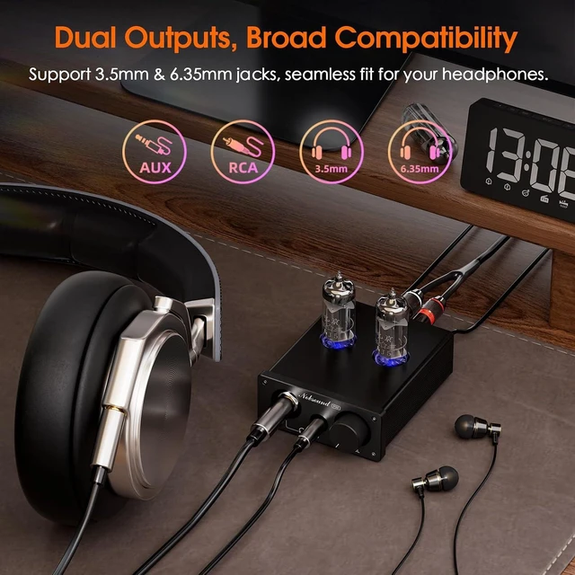 Alt view image 12 of 14 - P32 Tube Headphone Amplifier: 1000mW HiFi Desktop Preamp for 24600 Headphones & Home Amps Speakers, 3.5mm/6.35mm Jacks, Swappable Tube & Op-Amp