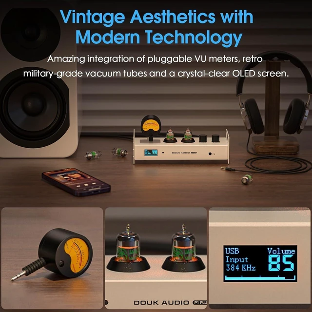 Alt view image 9 of 14 - Tube Preamp DAC: Bluetooth 5.1 LDAC Headphone Amp w/VU Meter USB Coax Optical Input for Amplifiers, Home HiFi Systems (P1 Plus)