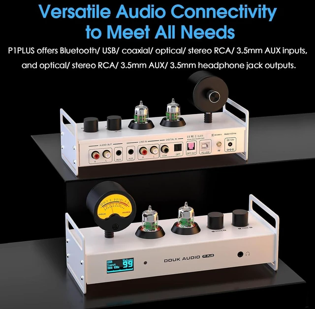 Alt view image 10 of 14 - Tube Preamp DAC: Bluetooth 5.1 LDAC Headphone Amp w/VU Meter USB Coax Optical Input for Amplifiers, Home HiFi Systems (P1 Plus)