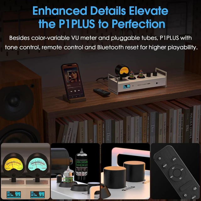 Alt view image 13 of 14 - Tube Preamp DAC: Bluetooth 5.1 LDAC Headphone Amp w/VU Meter USB Coax Optical Input for Amplifiers, Home HiFi Systems (P1 Plus)