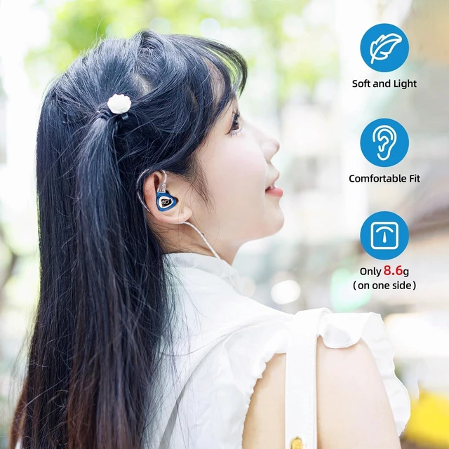 Alt view image 11 of 14 - SONO in-Ear Headphones Wired Earbuds, in Ear Monitor Hi-Res 2DD+1BA IEMs, Triple Dynamic Hybrid Lossless Earphones, 2 pin 0.78mm, 3.5mm Plug, Two Pair Replaceable Tunning Nozzles-Blue