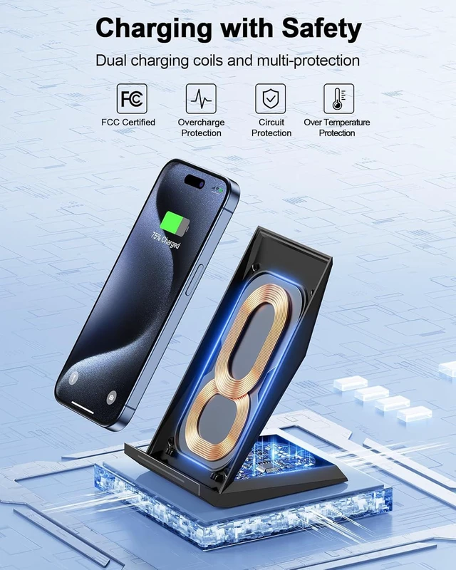 Alt view image 11 of 14 - Fast Wireless Charger with USB Phone Charger Qi Certified Charging Stand with 20W PD Adapter for iPhone 17/17 Pro/17 Pro Max/16/16 Plus/15/14/13/12 10W for Galaxy S25/S24/S23/S22/S21