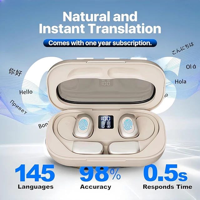 Alt view image 8 of 10 - AI Translator Earbuds, OWS Real-Time 3-in-1 Translation Earbuds 144 Languages & Accents, Translating Earbuds Real Time for Travel Business Learning, Translator Device Headphones (Milky White)