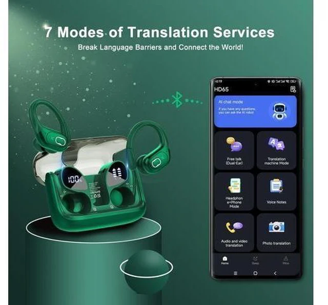 Alt view image 9 of 14 - AI Translation Earbuds Real Time, 164 Language Translator Earbud 3-in-1 Bluetooth 5.4 Translator Earbuds with 6 Translation Modes, 75H Translators Headphones with APP for Travel Business, Dark Green