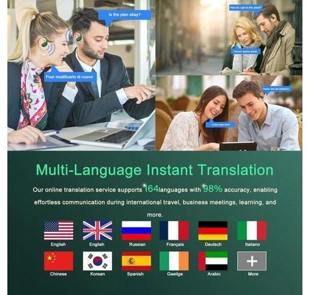 Alt view image 11 of 14 - AI Translation Earbuds Real Time, 164 Language Translator Earbud 3-in-1 Bluetooth 5.4 Translator Earbuds with 6 Translation Modes, 75H Translators Headphones with APP for Travel Business, Dark Green