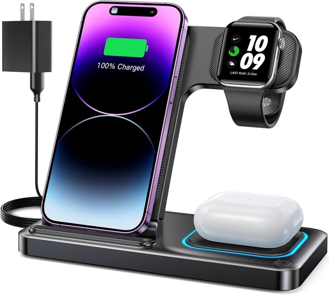 Alt view image 8 of 14 - 3 in 1 Wireless Charger for iphone 16 15 14 13 12 11 XR 8 Charging Station for Watch 10/9/Ultra/8/7/SE/6/5/4 & AirPods Series Wireless Charging Station for Multiple Devices