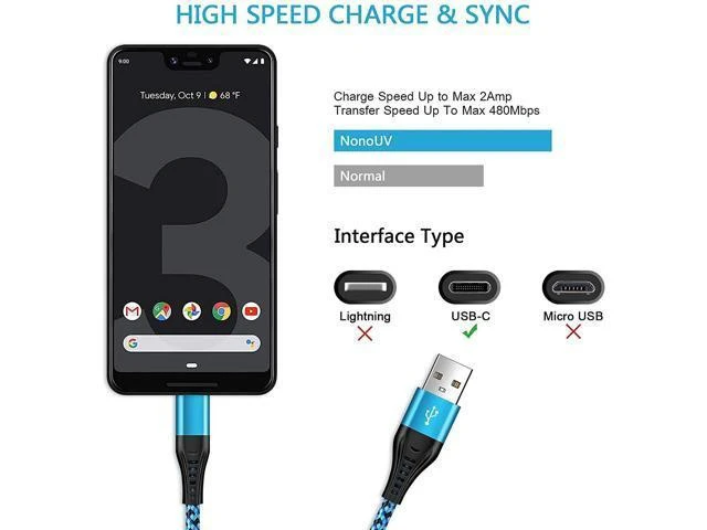 Alt view image 11 of 14 - Type C Charger Fast Charging Power Cord 5Pack 6FT Android USB C Charging Cable Braided Phone Charger for Samsung Galaxy S21 S20 A02S A12 A32 A42 A52 A11 Moto G Stylus/G Power/G Play G7 LG Stylo 6 5 4