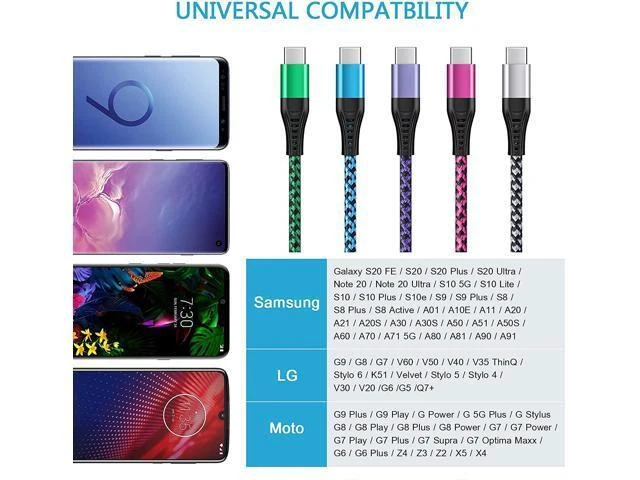Alt view image 14 of 14 - Type C Charger Fast Charging Power Cord 5Pack 6FT Android USB C Charging Cable Braided Phone Charger for Samsung Galaxy S21 S20 A02S A12 A32 A42 A52 A11 Moto G Stylus/G Power/G Play G7 LG Stylo 6 5 4