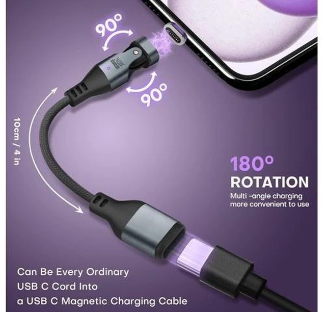 Alt view image 9 of 14 - Magnetic USB Adapter Type C to C with 4 Short Cable 2 Pack 16 PIN PD 240W 180° Rotation USB 2.0 480MBPS 1V3 Tips OTG Port Replacement & Extender Adapter (Black)