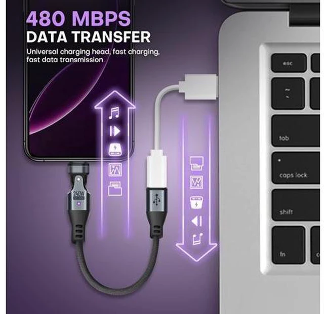 Alt view image 11 of 14 - Magnetic USB Adapter Type C to C with 4 Short Cable 2 Pack 16 PIN PD 240W 180° Rotation USB 2.0 480MBPS 1V3 Tips OTG Port Replacement & Extender Adapter (Black)