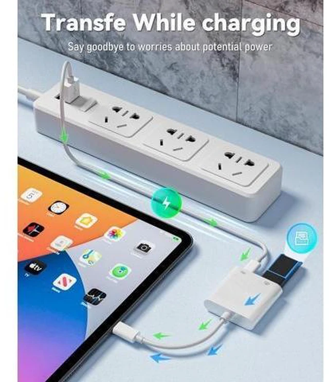 Alt view image 11 of 14 - USB C to USB Camera Adapter with 30W PD Charging Port OTG Cable Compatible with for iPhone 17/16/15 iPad Android Phone Tablet USB 3.0 Female for Flash Drives Keyboards Mice and More