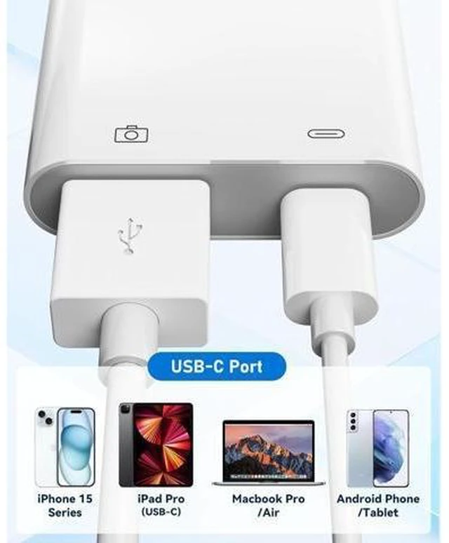 Alt view image 10 of 14 - USB C to USB Camera Adapter with 30W PD Charging Port OTG Cable Compatible with for iPhone 17/16/15 iPad Android Phone Tablet USB 3.0 Female for Flash Drives Keyboards Mice and More