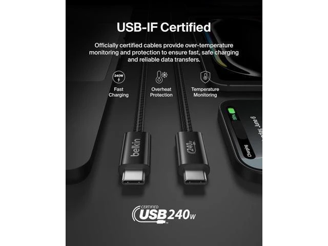 Alt view image 11 of 14 - USB C to USB C Cable ?2-Pack 6.6ft 240W - Type C Charger iPhone Charger Cord Soft Braided Flexible for iPhone 17 Galaxy S25 Pixel 10 MacBook Chromebook iPad Pro Switch C Black