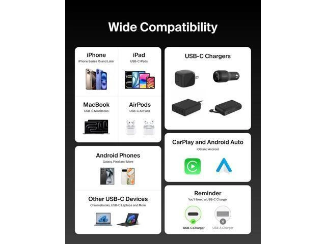 Alt view image 13 of 14 - USB C to USB C Cable ?2-Pack 6.6ft 240W - Type C Charger iPhone Charger Cord Soft Braided Flexible for iPhone 17 Galaxy S25 Pixel 10 MacBook Chromebook iPad Pro Switch C Black