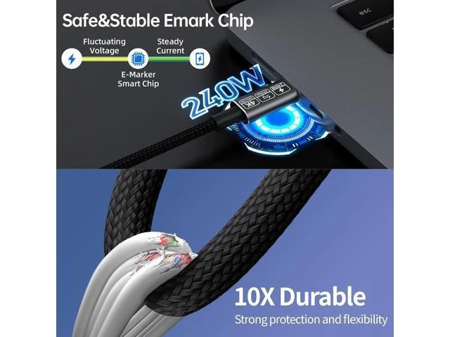 Alt view image 10 of 14 - USB-C Cable - 4K Video & Power 3.2 Gen 2 20Gbps 240W PD Fast Charging 6.6FT Black
