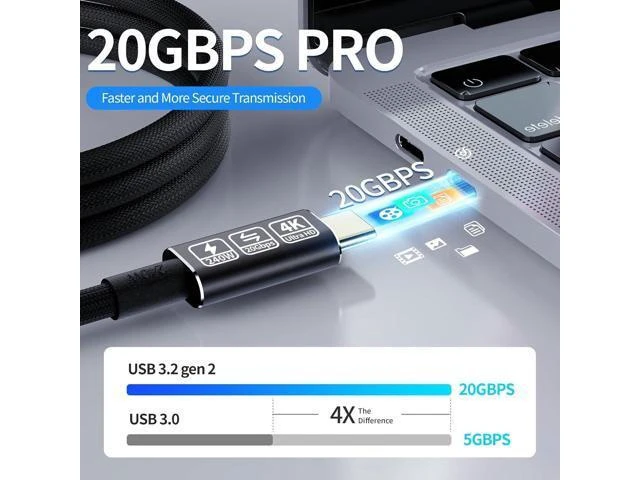 Alt view image 11 of 14 - USB-C Cable - 4K Video & Power 3.2 Gen 2 20Gbps 240W PD Fast Charging 6.6FT Black