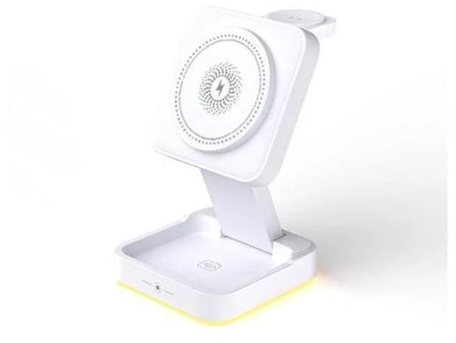Alt view image 6 of 10 - 3 in 1 Wireless Charger 15W Foldable Wireless Magnetic Charger Station with Night Lamp for Phone Watch and Earphone White