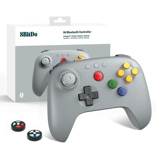 Alt view image 8 of 14 - 64 Bluetooth Controller for Analogue 3D, Switch, Switch 2, Windows, Android Hall Effect Joystick, Vibration, Turbo Function Gray