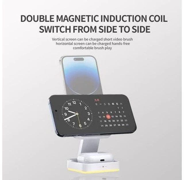 Alt view image 10 of 10 - 3 in 1 Wireless Charger 15W Foldable Wireless Magnetic Charger Station with Night Lamp for Phone Watch and Earphone White