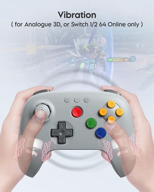 Alt view image 12 of 14 - 64 Bluetooth Controller for Analogue 3D, Switch, Switch 2, Windows, Android Hall Effect Joystick, Vibration, Turbo Function Gray