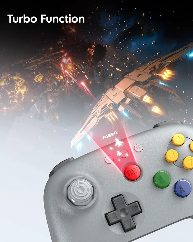 Alt view image 13 of 14 - 64 Bluetooth Controller for Analogue 3D, Switch, Switch 2, Windows, Android Hall Effect Joystick, Vibration, Turbo Function Gray