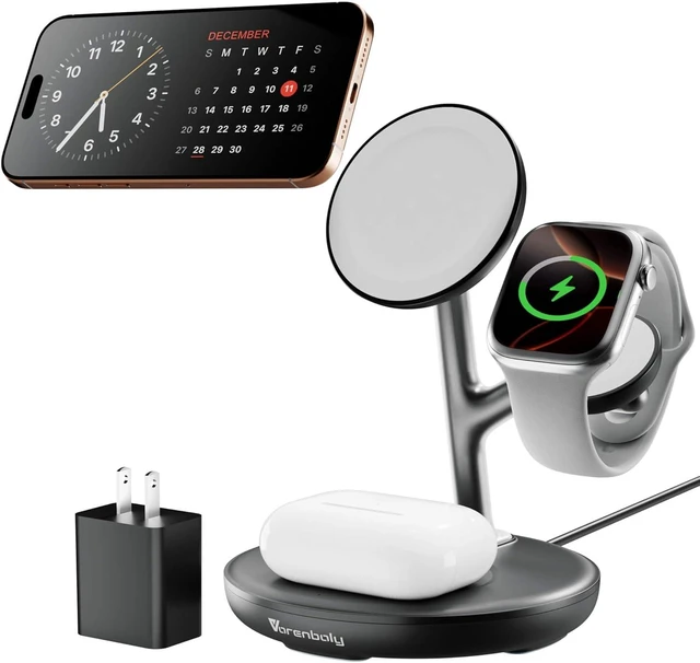 Alt view image 8 of 14 - Magnetic Charger for iPhone Charging Station Mag-Safe Phone Charger for iPhone 17 16 15-12 Series for Airpods Watch and Phone Charging Stand