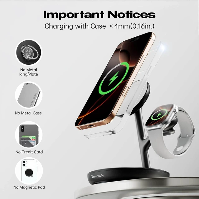 Alt view image 11 of 14 - Magnetic Charger for iPhone Charging Station Mag-Safe Phone Charger for iPhone 17 16 15-12 Series for Airpods Watch and Phone Charging Stand