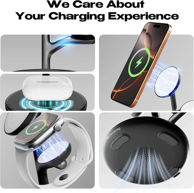 Alt view image 14 of 14 - Magnetic Charger for iPhone Charging Station Mag-Safe Phone Charger for iPhone 17 16 15-12 Series for Airpods Watch and Phone Charging Stand