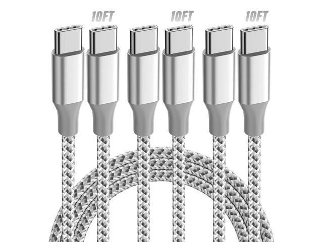 Alt view image 8 of 14 - SOEWIOU USB C Cable3 Pack 10FT 60W Fast Charging USB C to USB C Cable, Durable Type C Charger Cable for iPhone 17/16/15/iPad MacBook CarPlay and More-Grey White
