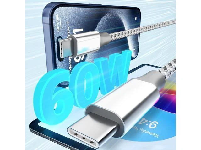 Alt view image 10 of 14 - SOEWIOU USB C Cable3 Pack 10FT 60W Fast Charging USB C to USB C Cable, Durable Type C Charger Cable for iPhone 17/16/15/iPad MacBook CarPlay and More-Grey White