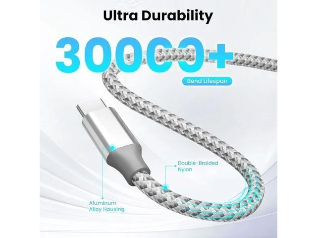 Alt view image 14 of 14 - SOEWIOU USB C Cable3 Pack 10FT 60W Fast Charging USB C to USB C Cable, Durable Type C Charger Cable for iPhone 17/16/15/iPad MacBook CarPlay and More-Grey White
