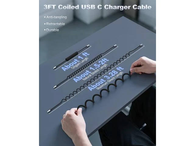 Alt view image 12 of 14 - USB C to USB C Cable 2Pack 3ft Coiled USB C Cable for Car 60W Fast Charging Retractable Nylon Braided USB-C Car Charger Cord for iPhone 17/16/15/Plus/Pro/Pro Max