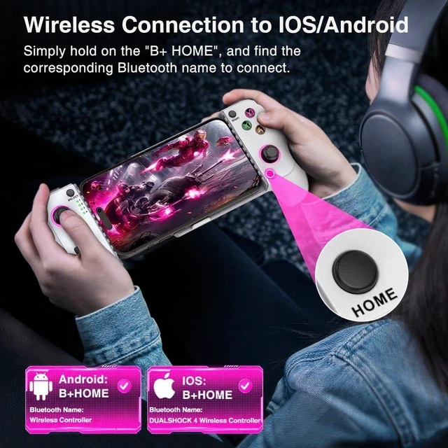 Alt view image 10 of 14 - Phone Controller for iPhone/Android - Mobile Gaming Controller with Hall Effect Joystick, Phone Case Support, Turbo Function, Dual Vibration- Phone Controller Compatible with More Games