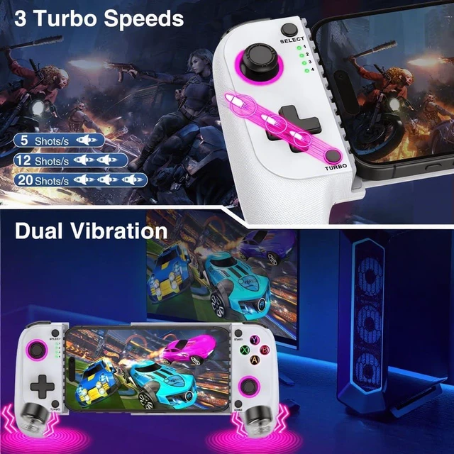 Alt view image 12 of 14 - Phone Controller for iPhone/Android - Mobile Gaming Controller with Hall Effect Joystick, Phone Case Support, Turbo Function, Dual Vibration- Phone Controller Compatible with More Games