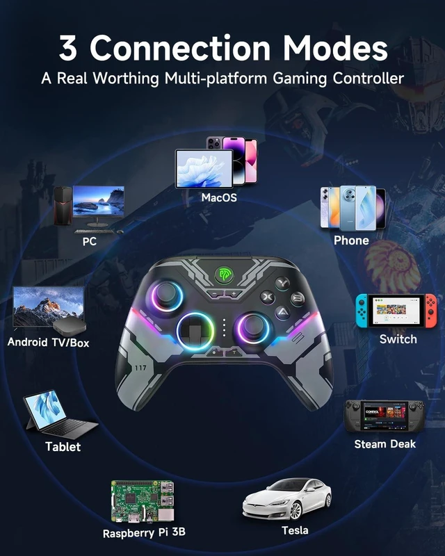 Alt view image 9 of 14 - X15 Wireless PC Controller with Hall Effect Joysticks & Triggers, RGB Lighting, 2 Back Buttons, 1000mAh Battery, Bluetooth Game Controller for Windows PC, Steam, Switch & Android
