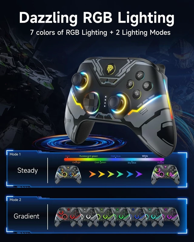 Alt view image 10 of 14 - X15 Wireless PC Controller with Hall Effect Joysticks & Triggers, RGB Lighting, 2 Back Buttons, 1000mAh Battery, Bluetooth Game Controller for Windows PC, Steam, Switch & Android