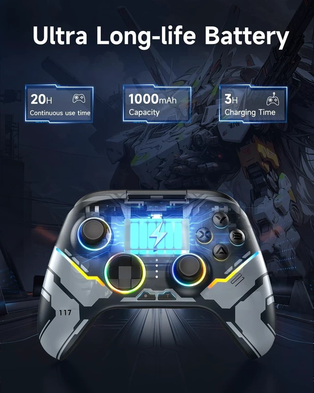 Alt view image 11 of 14 - X15 Wireless PC Controller with Hall Effect Joysticks & Triggers, RGB Lighting, 2 Back Buttons, 1000mAh Battery, Bluetooth Game Controller for Windows PC, Steam, Switch & Android