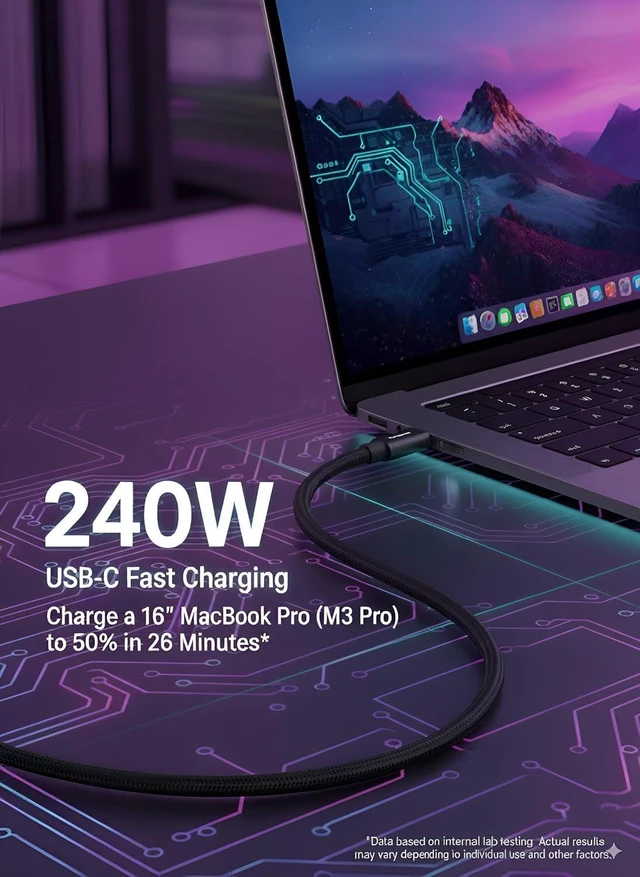 Alt view image 11 of 14 - USB C Cable 4ft Thunderbolt 5/4 Supported 80Gbps Data Transfer 240W Fast Charging Up to 120Gbps Bandwidth Compatible with 8K/4K Display for iPhone 17/16/15 Pro Max Plus MacBook