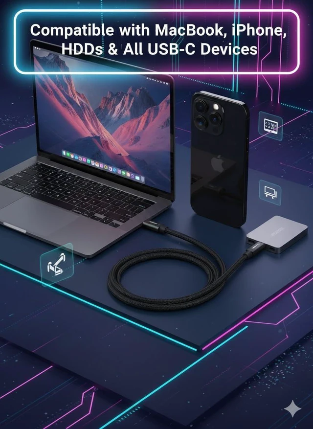 Alt view image 13 of 14 - USB C Cable 4ft Thunderbolt 5/4 Supported 80Gbps Data Transfer 240W Fast Charging Up to 120Gbps Bandwidth Compatible with 8K/4K Display for iPhone 17/16/15 Pro Max Plus MacBook