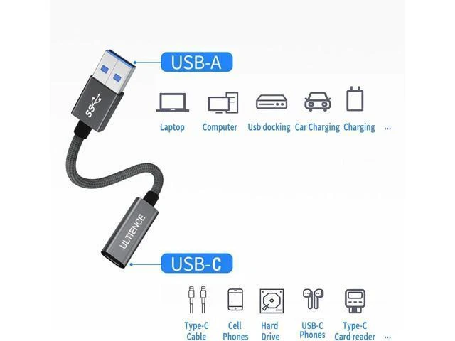 Alt view image 14 of 14 - USB to USB C Cable Adapter 2 Pack USB C Female to USB A Male Adapter - 10Gbps Data Transfer 60W Fast Charging Type-C 3.2 Converter Compatible with Laptops PCs Flash Drives (0.41 Ft Grey)