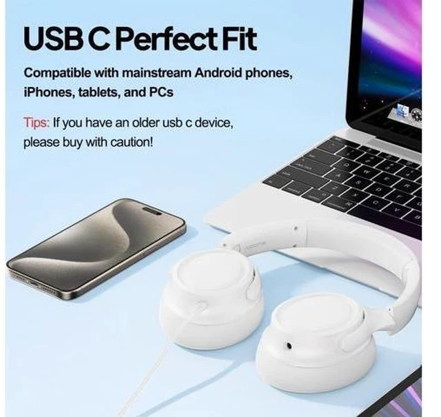 Alt view image 8 of 10 - ADOOPE Wired Over-Ear Headphones with USB C Connector, Hi-Fi Stereo Sound, Noise-Isolating Ear Cups, Comfortable Fit for USB C Devices (with Bag, White)