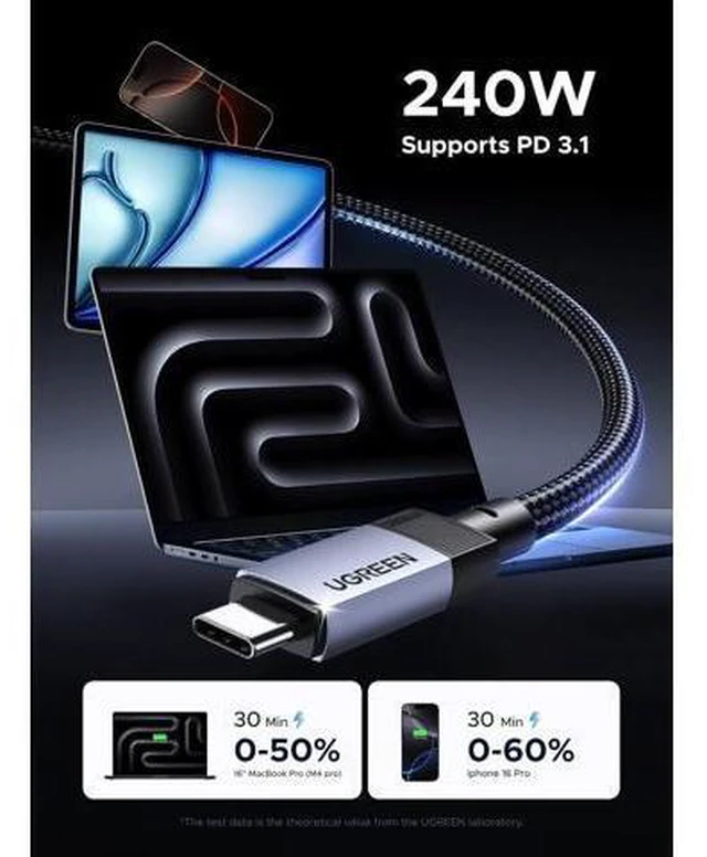 Alt view image 11 of 14 - 240W USB C Cable 40Gbps USB C to USB C Cable USB4.0 GEN3 8K 60Hz PD 3.1 Video Cable Compatible with USB C Monitors Hubs Docks MacBook Air iPhone 17/16 Pro Max Galaxy S25/S24 Ultra 3.3FT